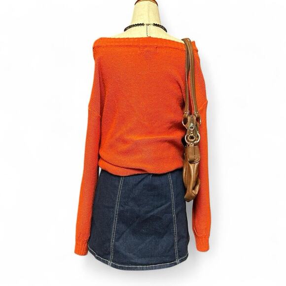 Y2K Women’s Off Shoulder Cropped Wrap Sweater Size L Chunky Knit Fall Sweater - Picture 4 of 7